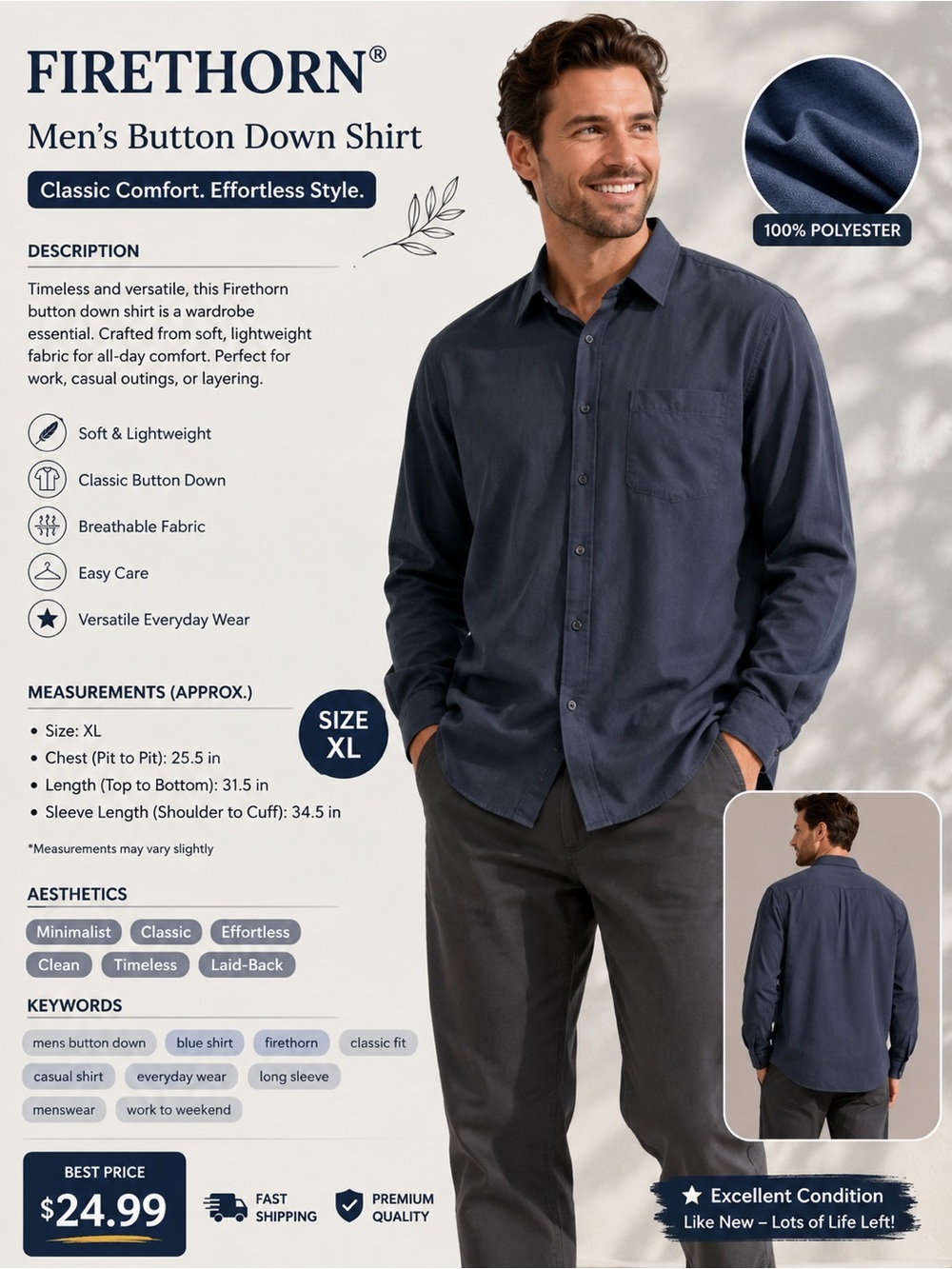 Firethorn Men's Navy Long-Sleeve Button-Down Shirt